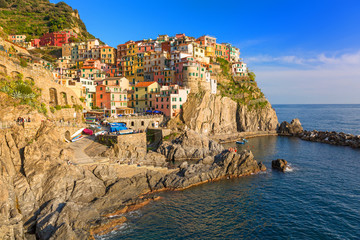 Manarola town at the Ligurian Sea, Italy