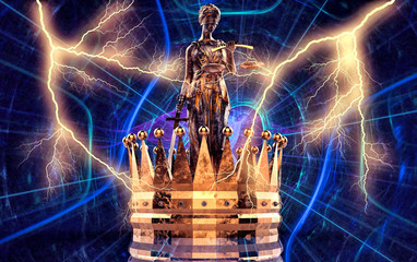 Themis goddess of justice with golden crown 3d rendering