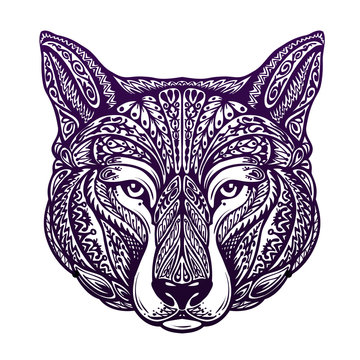 Dog or wolf painted tribal ethnic ornament. Vector illustration