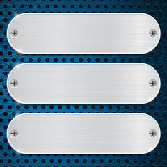 Metal plates on blue perforated background