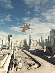 Interstellar Spaceship on Final Landing Approach - science fiction illustration © Algol