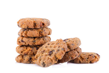 Chocolate chip cookies on white background