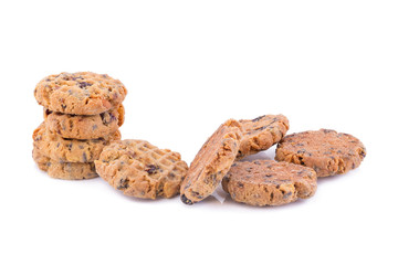 Chocolate chip cookies on white background