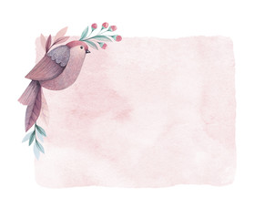 Watercolor bird and flowers. Perfect for greeting cards or invit