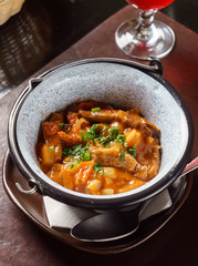 meat and vegetables in the pot
