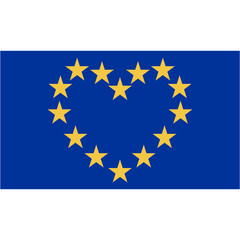 flag I love Europe, yellow star located along the contour of a heart on a blue background, I love the European Union, vector illustration for website design or print