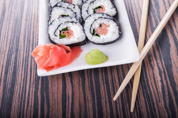 sushi with rice and salmon