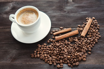 White cup of espresso coffee