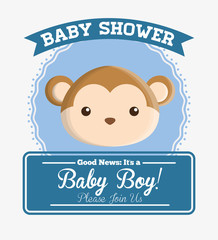 monkey animal cartoon baby shower card celebration party icon. Colorful and flat design. Vector illustration