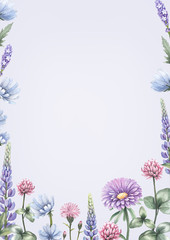 Watercolor wild flowers. Summer background
