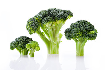 Four broccoli on white