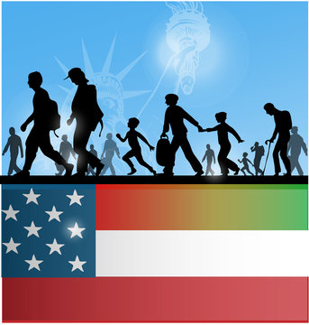 american people immigration background with flag