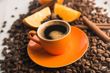 coffee cup with orange fruit