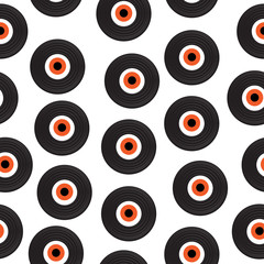 music vinyl record seamless texture, vinyl record background, wallpaper, fabric. Vector illustration