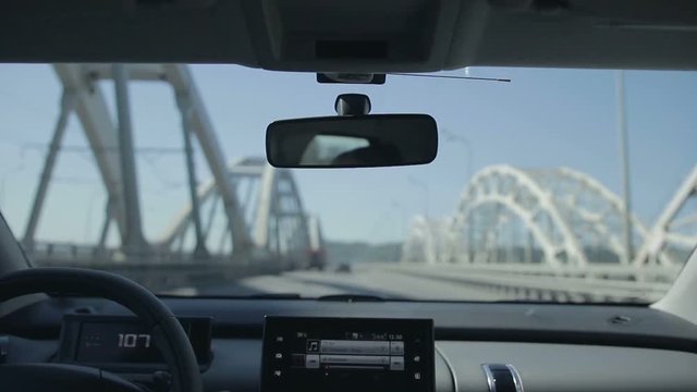 Driving car on the bridge in the city