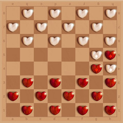 Checkers game with hearts, detailed and relistic.