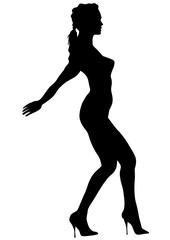 Young woman dancing on a white background