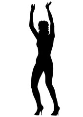 Young woman dancing on a white background