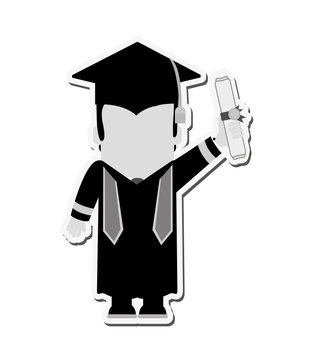 boy man male cartoon graduation cap university cloth icon. Flat black white and isolated design. Vector illustration
