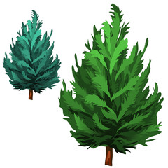 Naklejka na ściany i meble Green spruce in cartoon style on white background