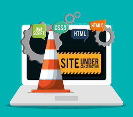 laptop cone gears under construction site web online digital icon set. Colorful and flat design. Vector illustration