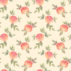 Simple roses. Watercolor background with flowers. Seamless pattern 5