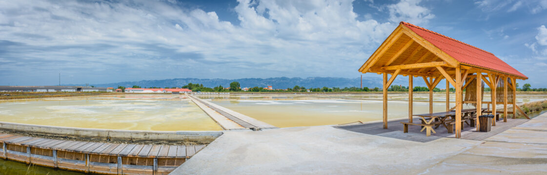 Nin salty fields panorama. / Panorama of salty fields in Nin, small town on Adriatic Sea, Croatia Europe.