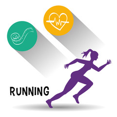 Naklejka premium runner athlete woman girl heart meter running training fitness healthy lifestyle sport marathon icon. Colorful and flat design. Vector illustration