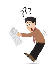 cartoon businessman suprised when reading newspaper
