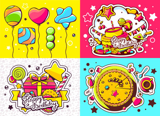 Vector creative colorful set of birthday illustration with ballo