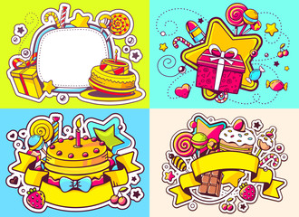 Vector creative colorful set of birthday illustration with gift