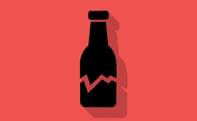 Vector broken bottle icon with long shadow on flat background