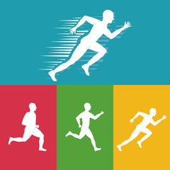 Fototapeta na wymiar runner athlete man male running training fitness healthy lifestyle sport marathon icon. Colorful and flat design. Vector illustration