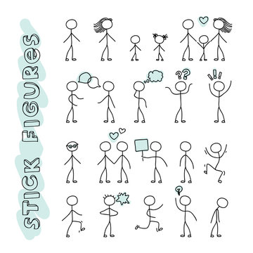 Hand drawn stick figures on white background. Stylish modern flat vector illustration and design element.