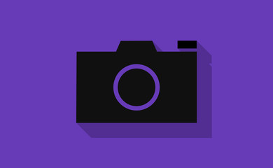 Vector photo camera icon with long shadow on flat background