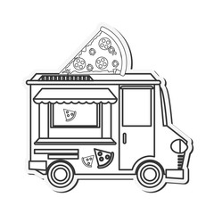 Fototapeta na wymiar pizza truck delivery fast food urban business icon. Flat and isolated design. Vector illustration