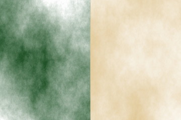 Illustration of a dark green and creme divided white smoky background