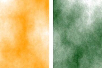 Illustration of a dark green and orange divided white smoky background