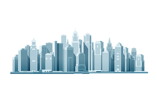 Modern city with skyscrapers. Construction, building icon. Vector illustration