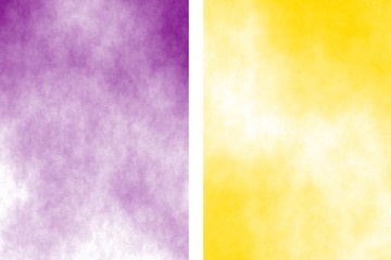Illustration of a purple and yellow divided white smoky background