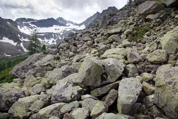 Mountainous Landscape with scree in the foreground, Altai, Siberia.