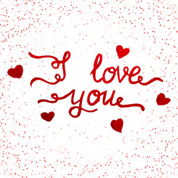 Hand drawn with watercolor romantic greeting. Made in vector, St. Valentine's day. hearts.