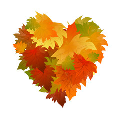 Autumn heart leaves. Frame with colorful leaves.