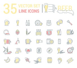 Fototapeta na wymiar Vector set on the subject of beer and brewing in a linear design
