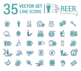 Vector set on the subject of beer and brewing in a linear design