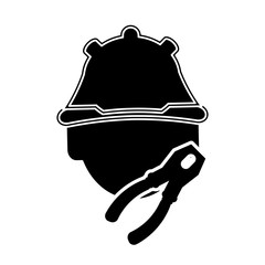 flat design construction worker and pliers icon vector illustration