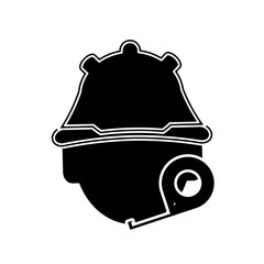 flat design construction worker and measuring tape icon vector illustration