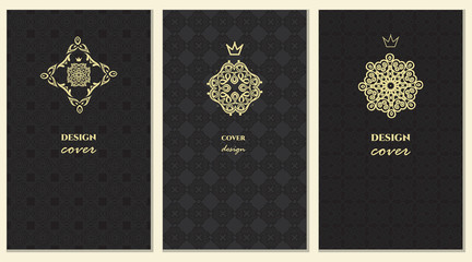 Fototapeta premium Graphic Design Templates for Logo, Labels and cover, black and gold colors. Abstract Line Patterns Backgrounds. Collection for Banners, Flyers, Placards and Posters. Retro Backgrounds.