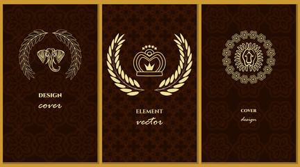 Graphic Design Templates for Logo, Labels and cover, brown and gold colors. Abstract Line Patterns Backgrounds. Collection for Banners, Flyers, Placards and Posters. Retro Backgrounds