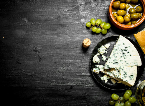 Blue Cheese, Olives And White Grapes.